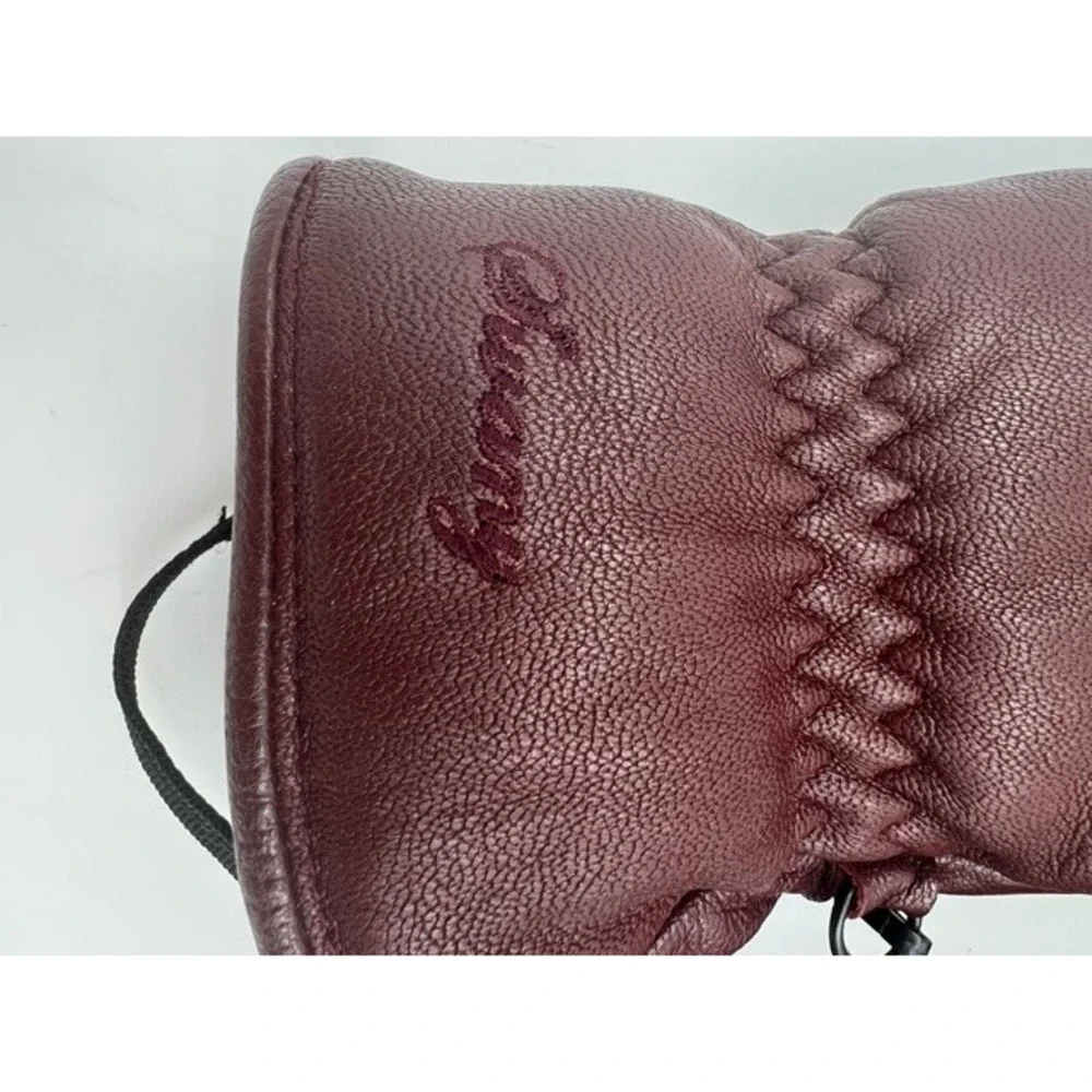 Swany Leather Mittens Women Medium Burgundy Good Quilted Winter Ski LF-42